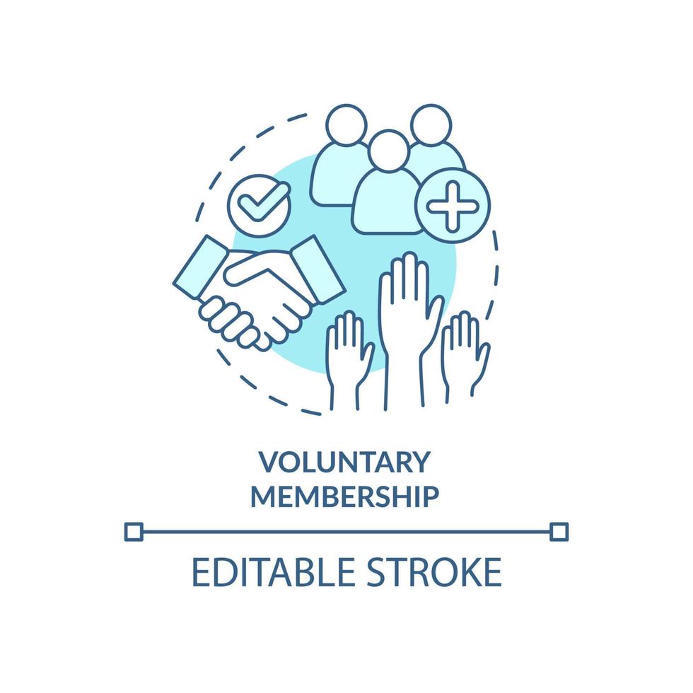 Voluntary membership turquoise concept icon. Cooperative principle abstract idea thin line illustration. Community member. Isolated outline drawing. Editable stroke. vector