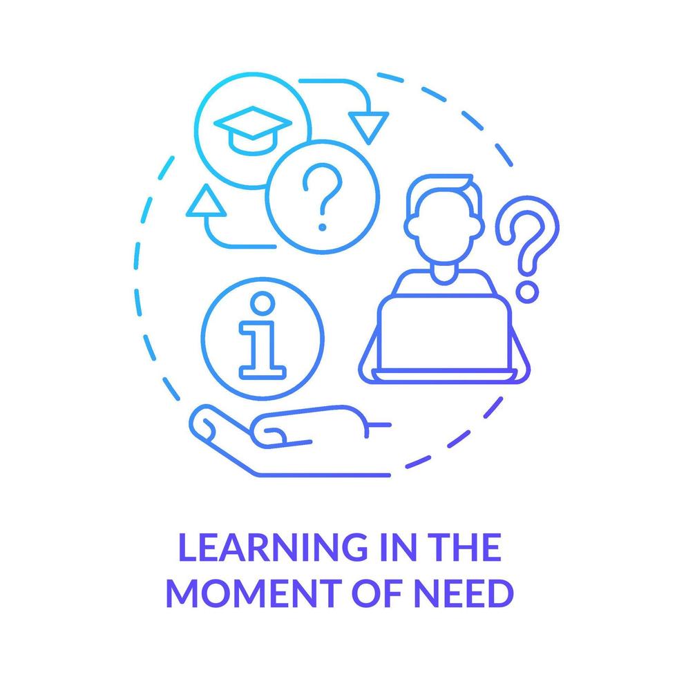 Learning in moment of need blue gradient concept icon. Top skill to learn abstract idea thin line illustration. Improve task competency. Isolated outline drawing. vector