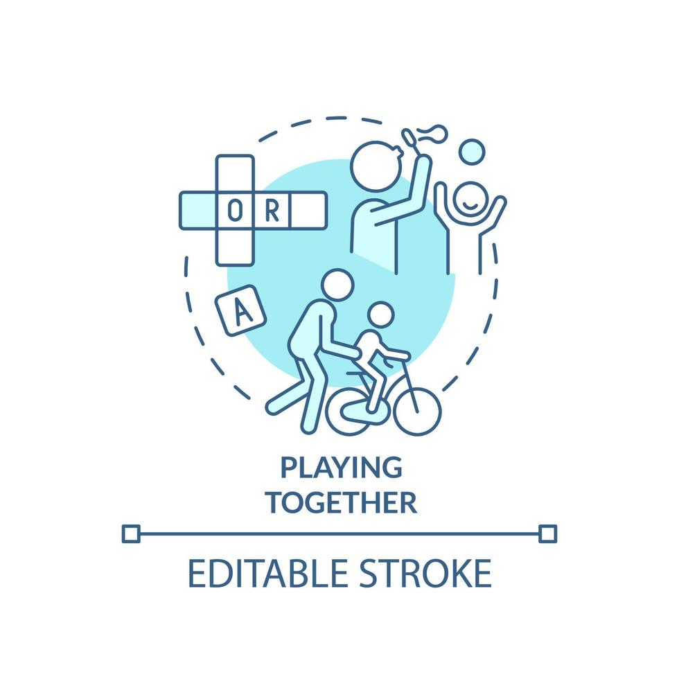 Playing together turquoise concept icon. Family members. Quality time together abstract idea thin line illustration. Isolated outline drawing. Editable stroke. vector