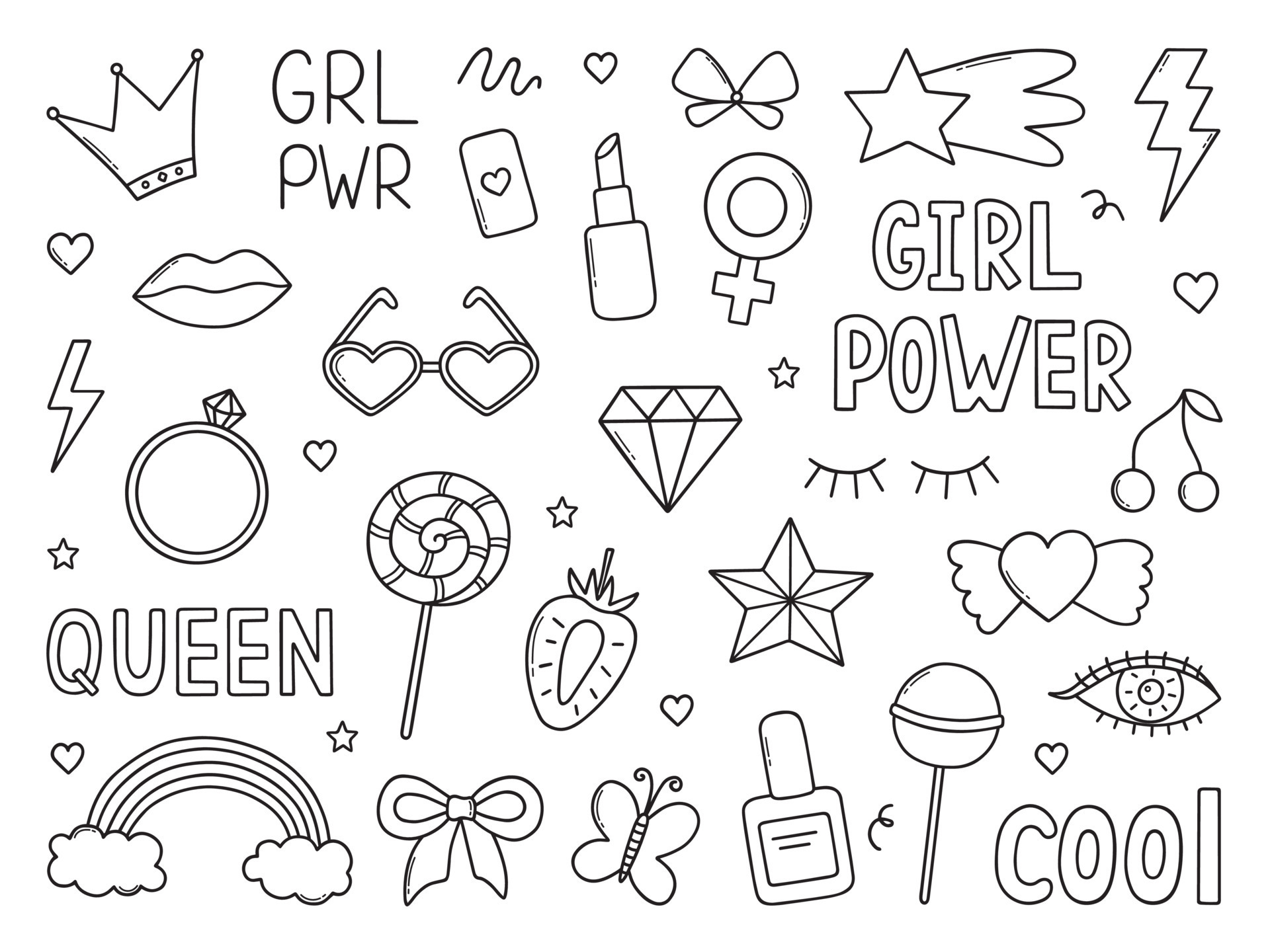 Premium Vector  Hand drawn seamless pattern of girl power doodle feminist  elements and girls party in sketch style