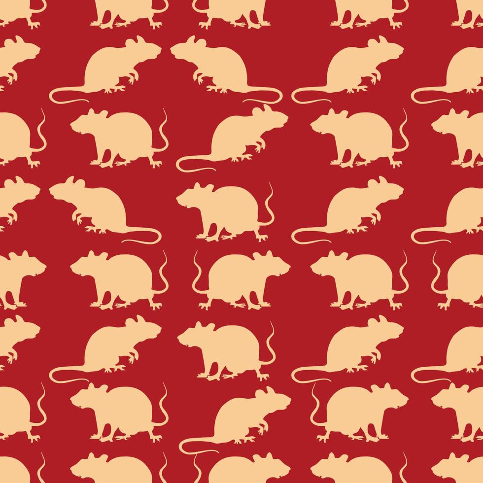 Vector seamless pattern with rat's silhouettes. Chinese New year of the rat background.