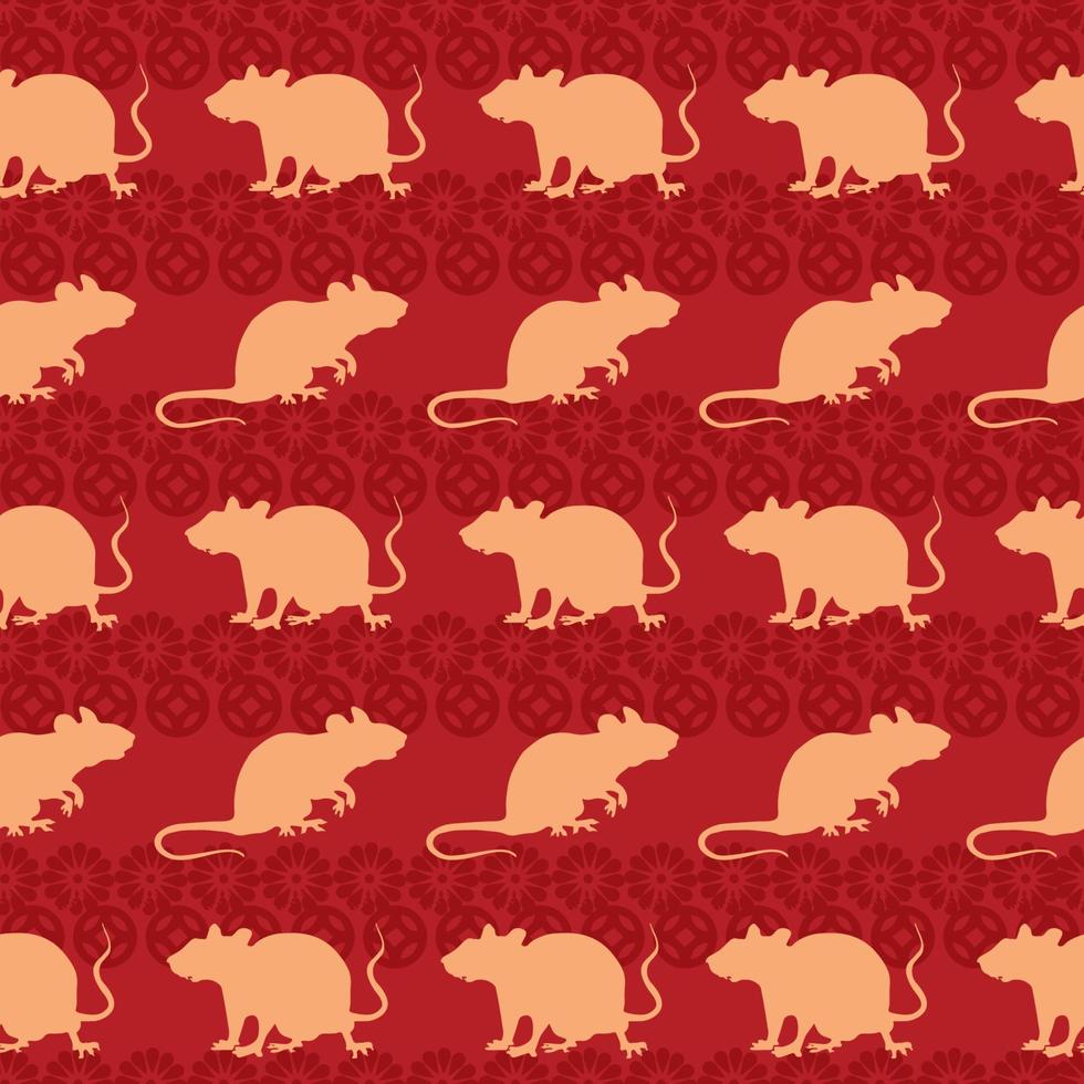Vector seamless pattern with rat's silhouettes. Chinese New year of the rat background.