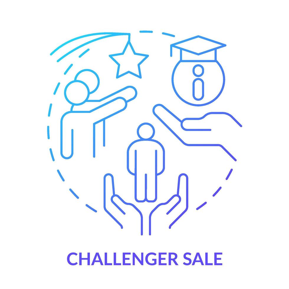 Challenger sale blue gradient concept icon. Highly effective selling technique abstract idea thin line illustration. Training courses. Isolated outline drawing. vector