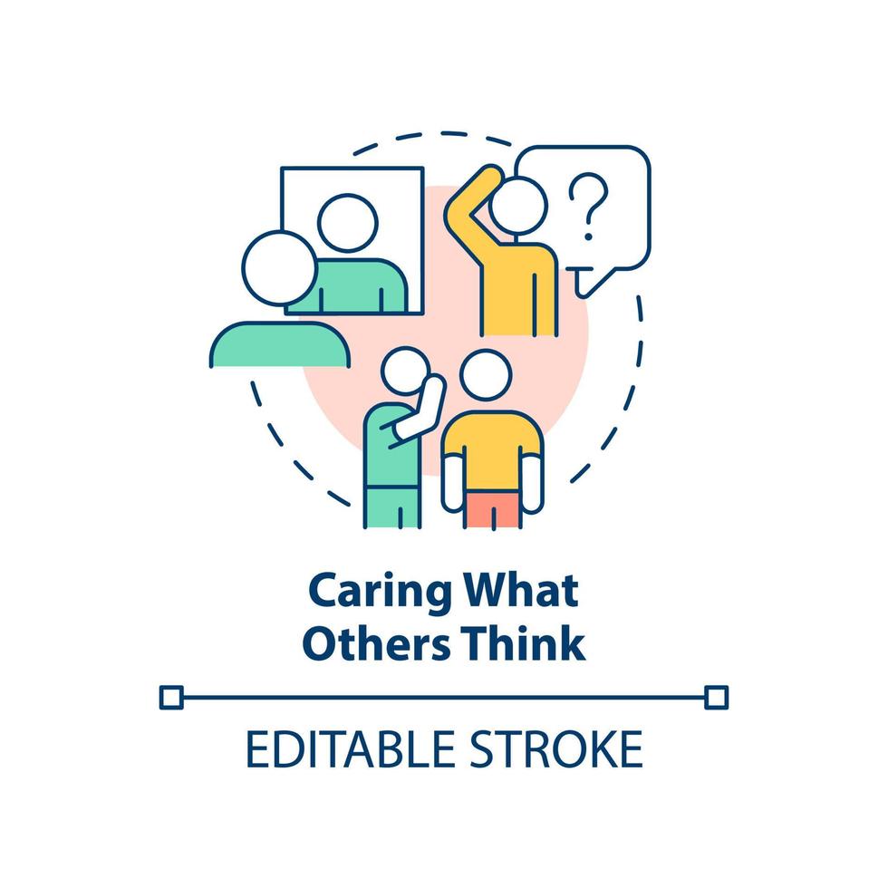 Caring what others think concept icon. Emotional challenge abstract idea thin line illustration. Approval-seeking behavior. Isolated outline drawing. Editable stroke. vector