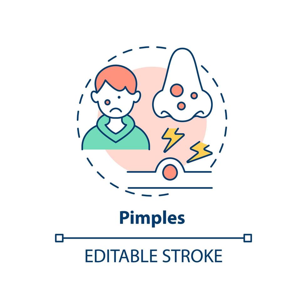 Pimples concept icon. Problem facing teens abstract idea thin line illustration. Forehead acne. Whiteheads and blackheads. Isolated outline drawing. Editable stroke. vector