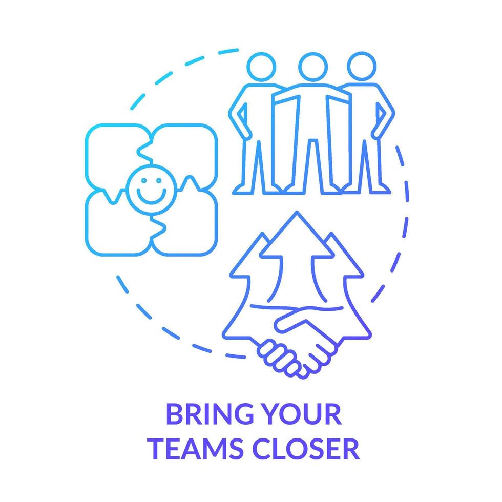 Bring teams closer blue gradient concept icon. Diverse sales development team abstract idea thin line illustration. Teambuilding plan. Isolated outline drawing. vector