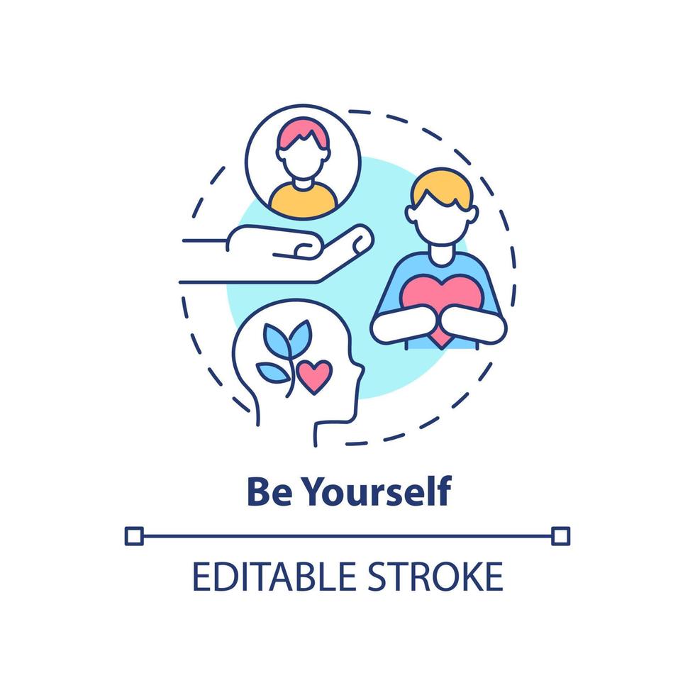 Be yourself concept icon. Getting along with teenagers abstract idea thin line illustration. Practicing mindfulness. Isolated outline drawing. Editable stroke. vector