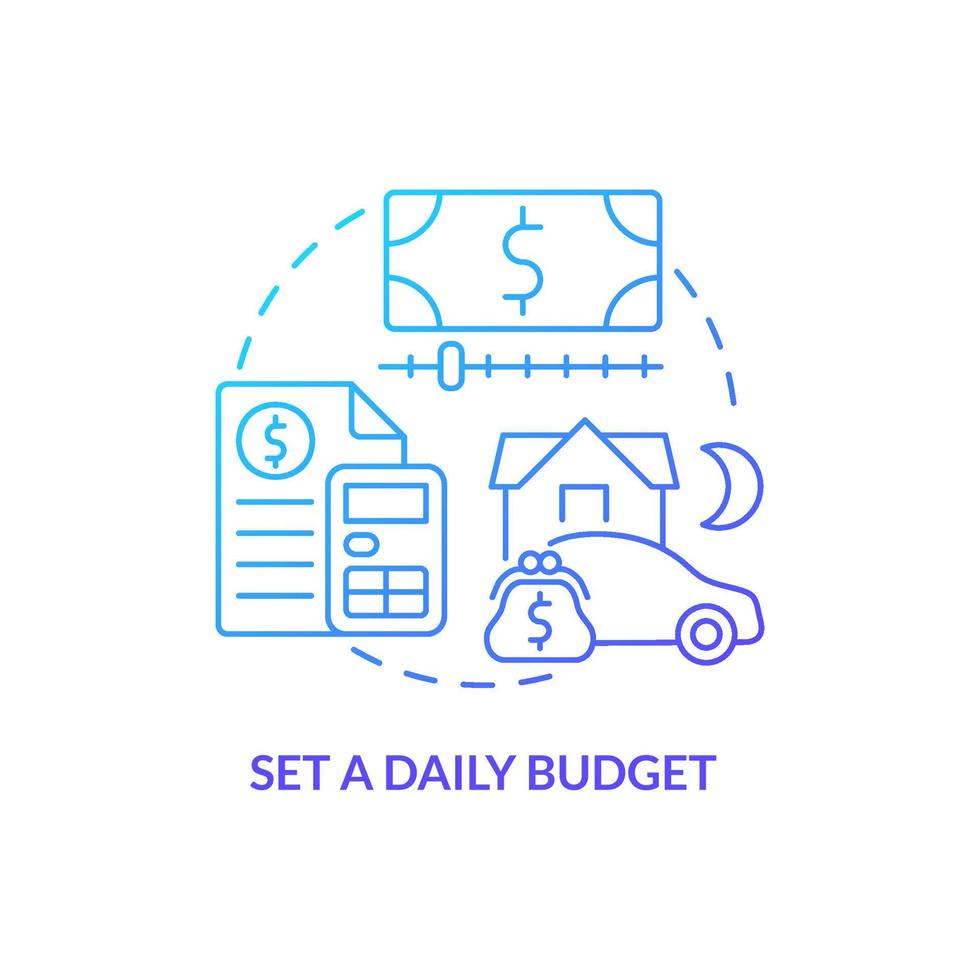 Set daily budget blue gradient concept icon. Plan travel expenses and spending. Road trip advice abstract idea thin line illustration. Isolated outline drawing. vector