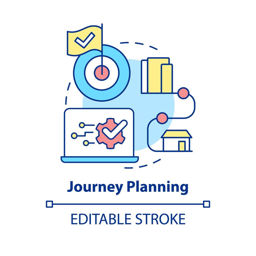 Journey planning concept icon. Plan route and means of travelling. Maas