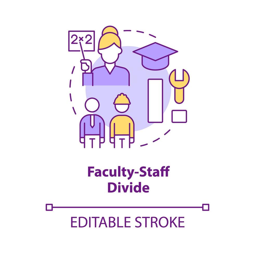 Faculty staff divide concept icon. Divided workforce. Issue in higher education abstract idea thin line illustration. Isolated outline drawing. Editable stroke. vector