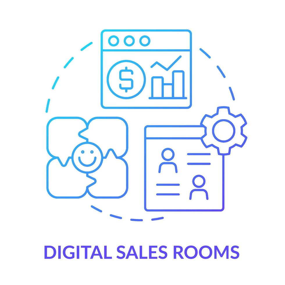 Digital sales rooms blue gradient concept icon. Selling software abstract idea thin line illustration. Virtual channels for content sharing. Isolated outline drawing. vector