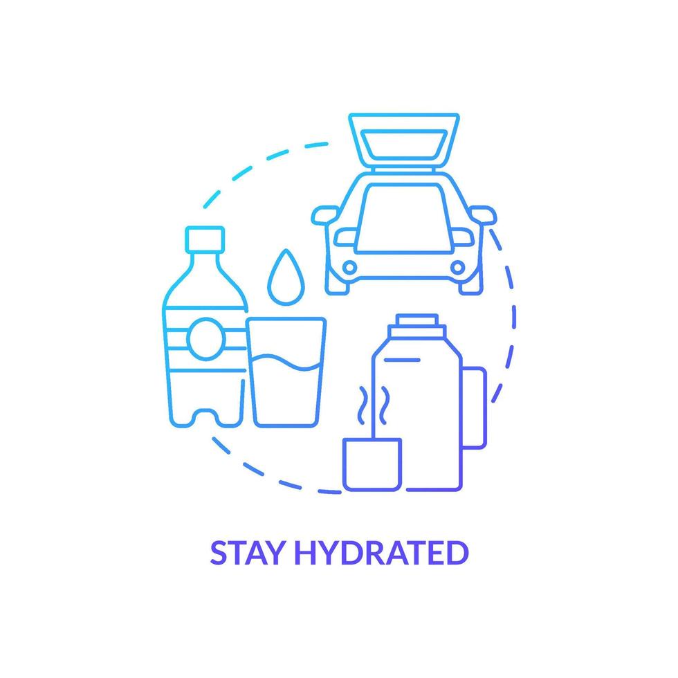 Stay hydrated blue gradient concept icon. Drinking plenty of water. Road trip recommendation abstract idea thin line illustration. Isolated outline drawing. vector