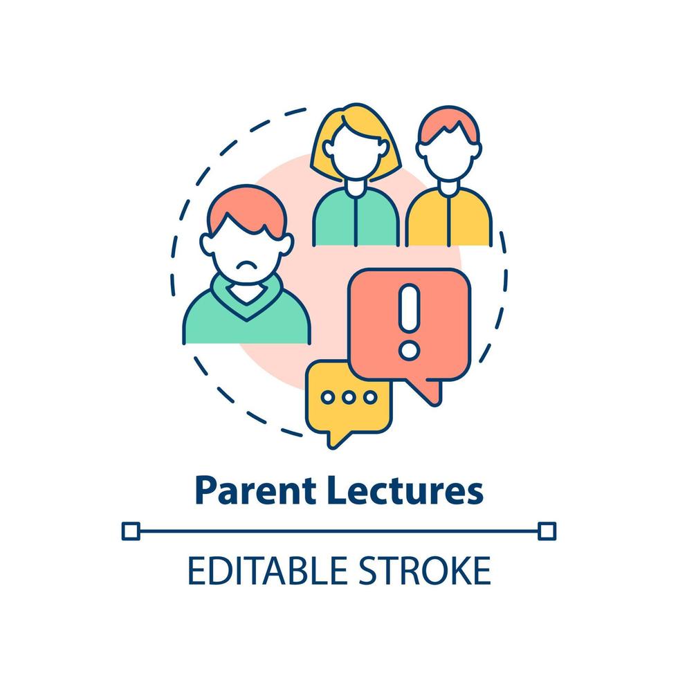 Parent lectures concept icon. Concern facing teens abstract idea thin line illustration. Deal with irresponsible teenager. Isolated outline drawing. Editable stroke. vector