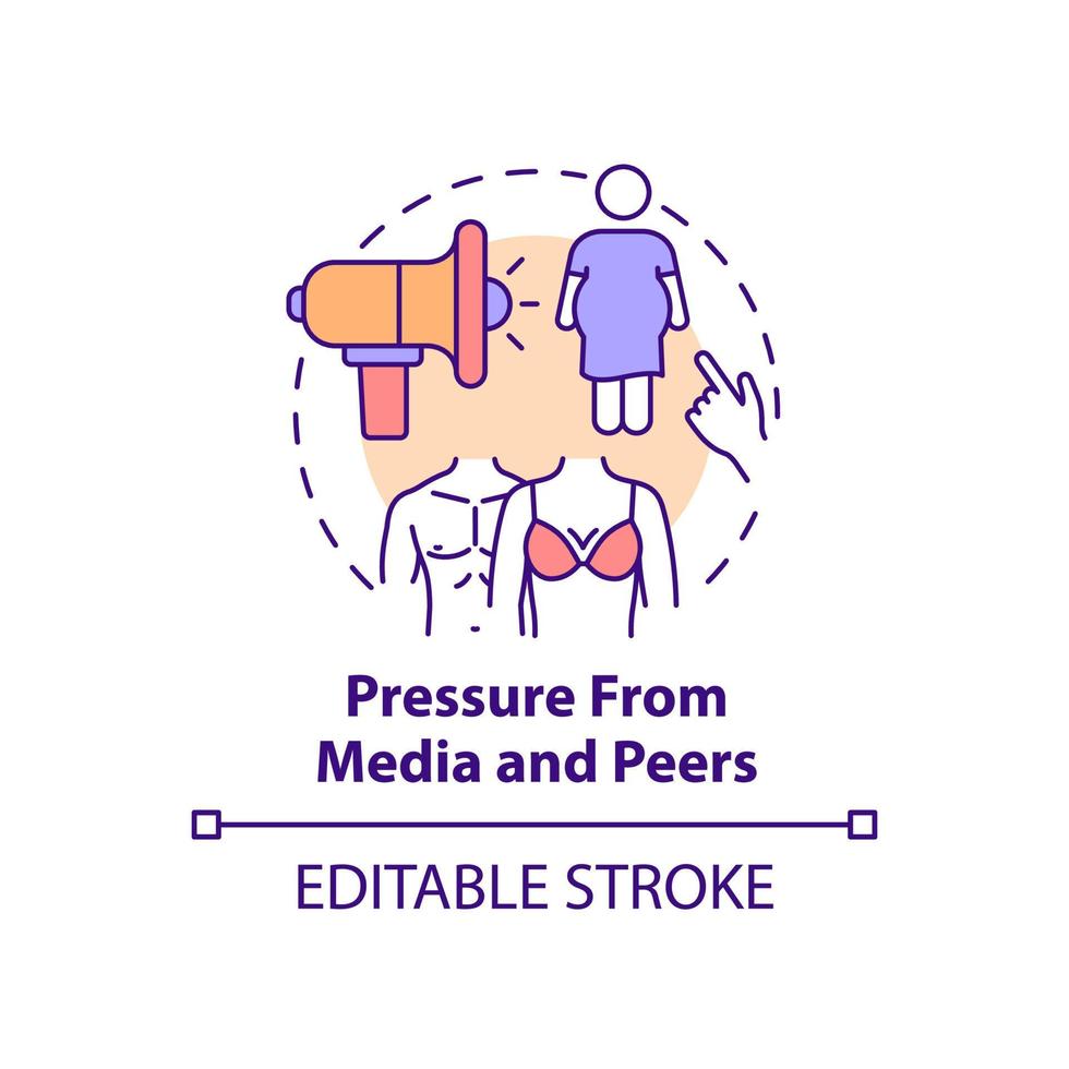 Pressure from media and peers concept icon. Negative teenage body image abstract idea thin line illustration. Isolated outline drawing. Editable stroke. vector