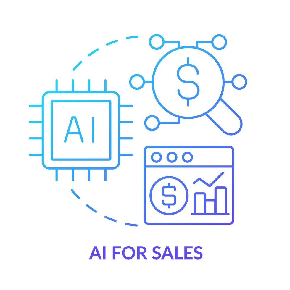 AI for sales blue gradient concept icon. Selling trend abstract idea thin line illustration. Machine learning. Increasing company revenue. Isolated outline drawing. vector