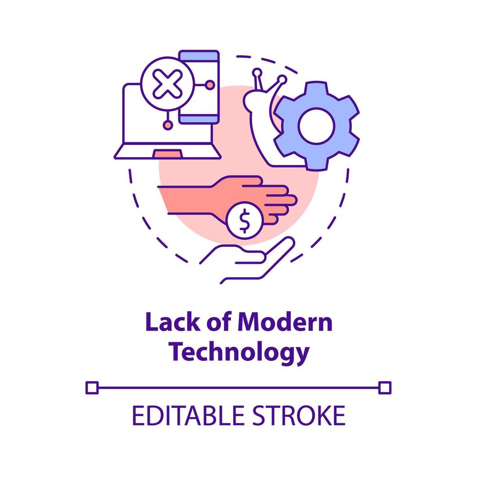 Lack of modern technology concept icon. Money deficit. Problem in public schools abstract idea thin line illustration. Isolated outline drawing. Editable stroke. vector
