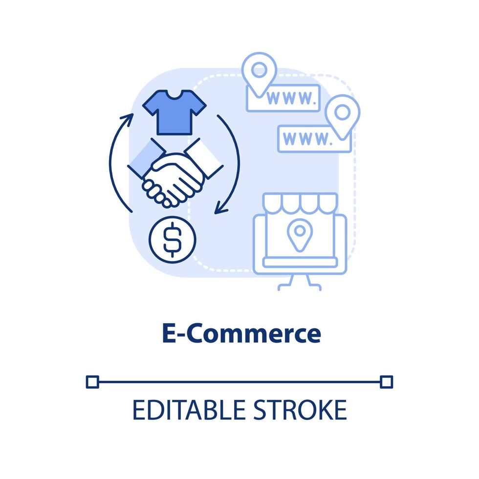 icono de concepto azul claro de comercio electrónico. diseño de sitio web idea abstracta ilustración de línea delgada. venta de productos en línea. dibujo de contorno aislado. trazo editable. vector