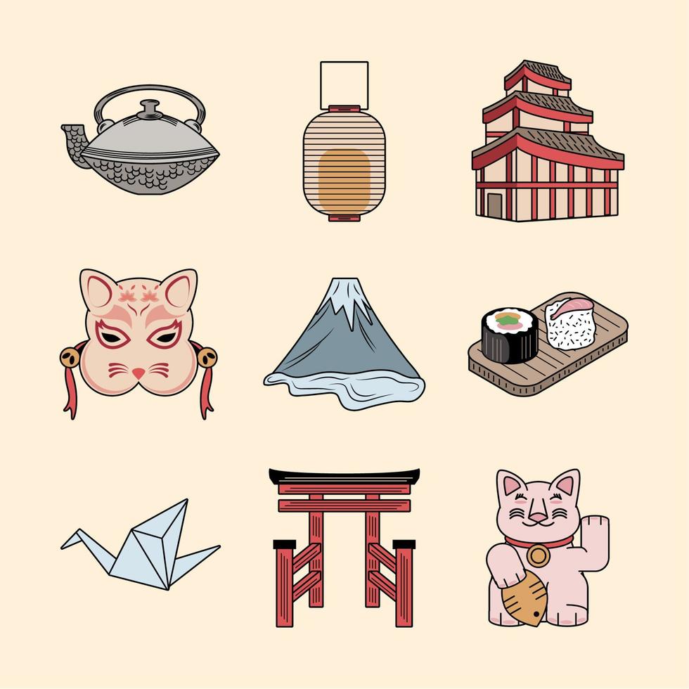 iconos cultura japonesa vector