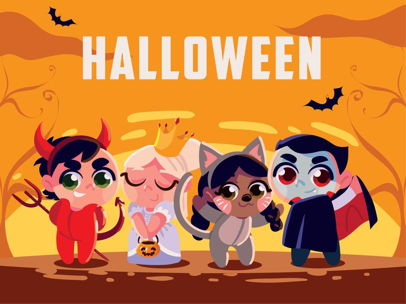 niños de halloween con disfraces vector