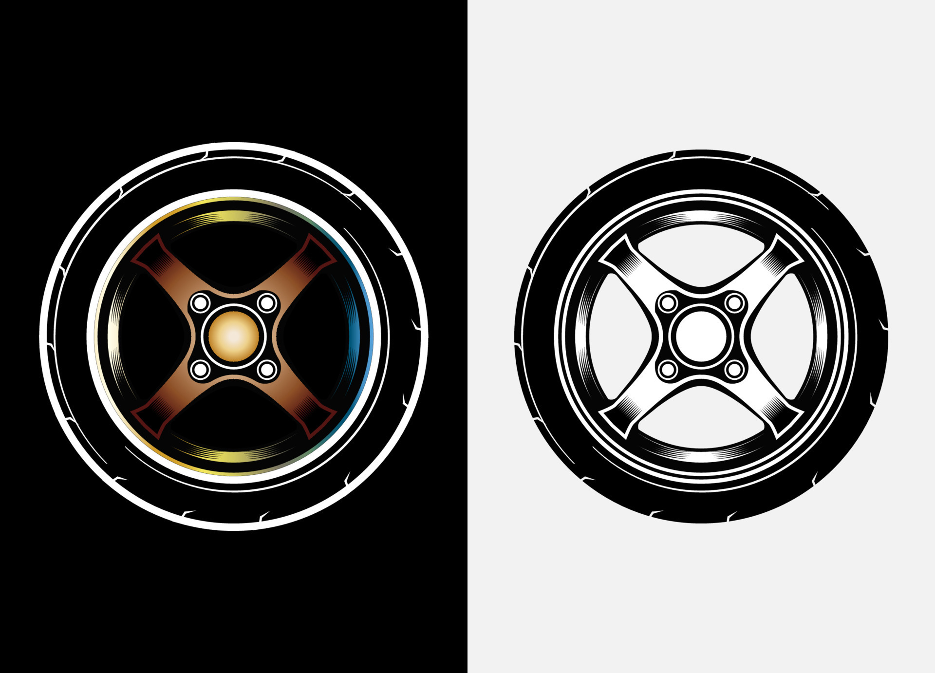 Different color set of car wheels, rubber tyre, car tyre, truck wheel