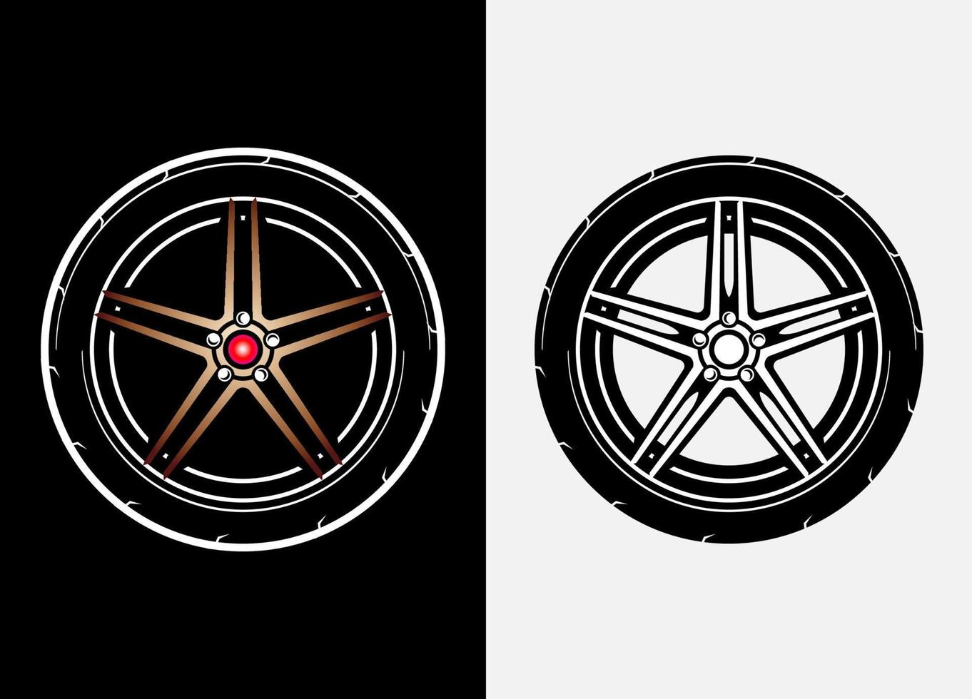 Different color set of car wheels, rubber tyre, car tyre, truck wheel illustration in race style. Racing wheels vector. Black and white isolated background. Eps 10. vector