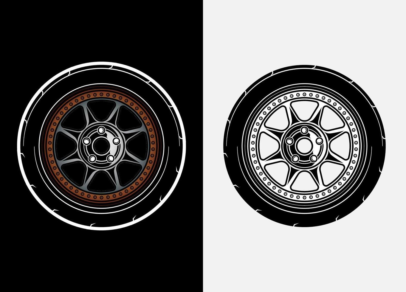 conjunto de diferentes colores de ruedas de camión, neumático de goma, neumático de camión, ilustración de rueda de camión en estilo de carrera. vector de ruedas de carreras. fondo aislado en blanco y negro. eps 10.