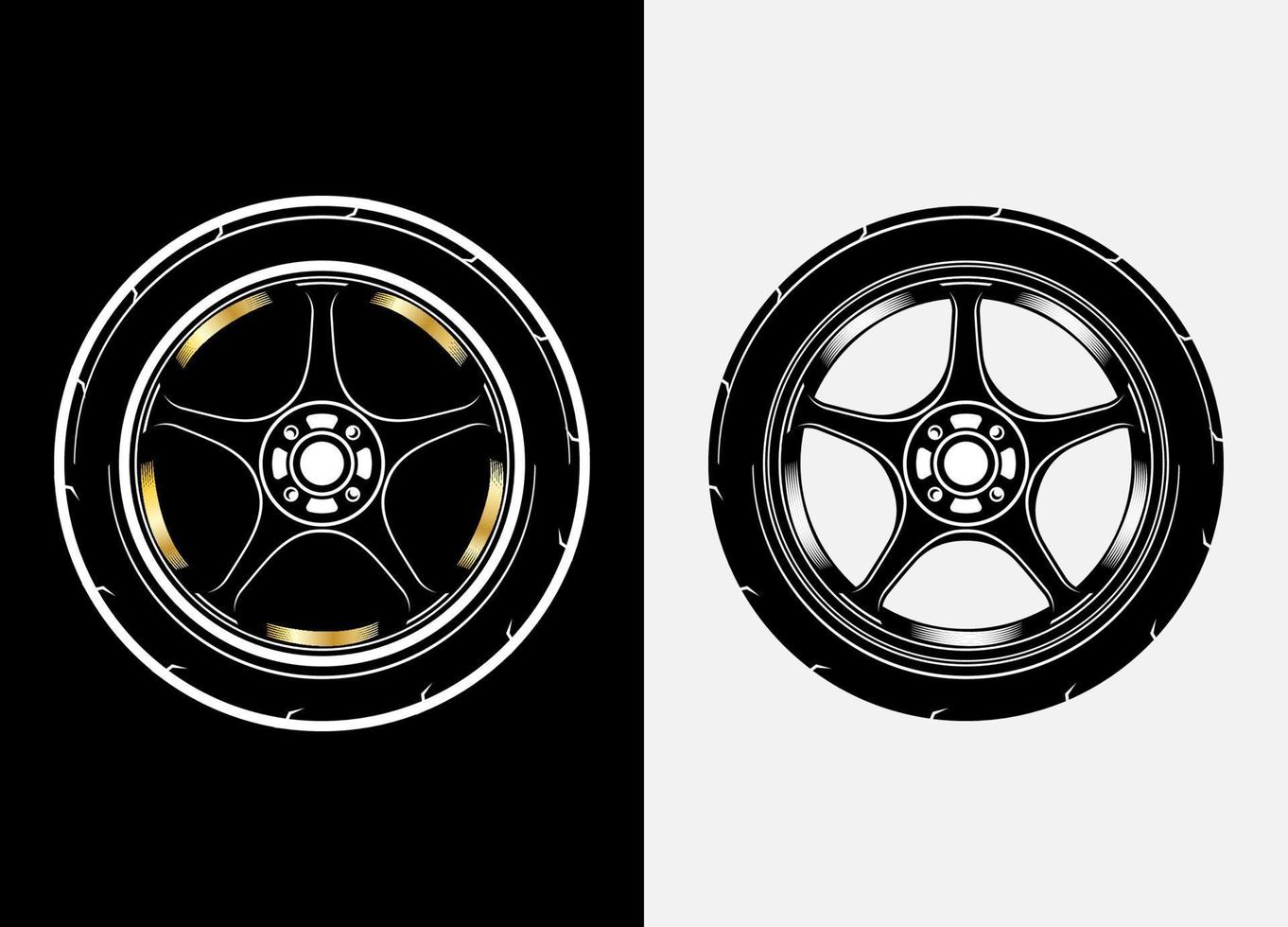 Different color set of car wheels, rubber tyre, car tyre, truck wheel illustration in race style. Racing wheels vector. Black and white isolated background. Eps 10. vector