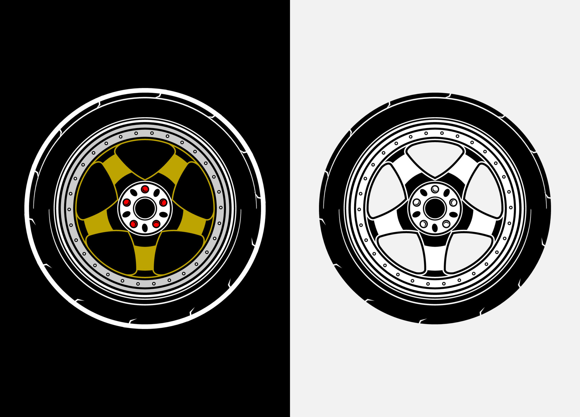 Different color set of car wheels, rubber tyre, car tyre, truck wheel