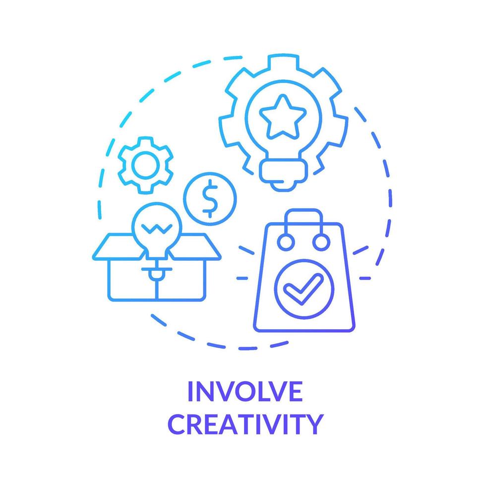 Involve creativity blue gradient concept icon. Sales trend abstract idea thin line illustration. New solutions for client satisfaction. Isolated outline drawing. vector