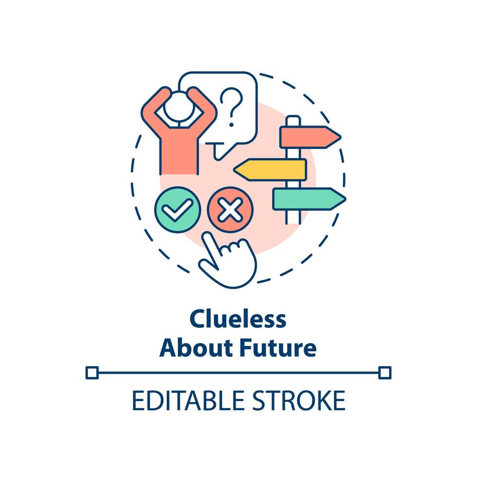 Clueless about future concept icon. Issue in adolescence abstract idea thin line illustration. Feeling stressed about life. Isolated outline drawing. Editable stroke. vector