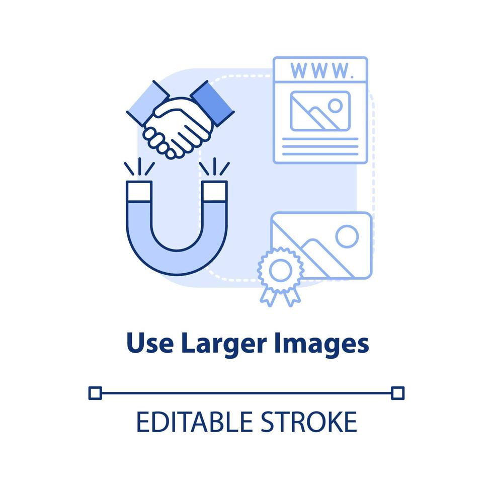 Use larger images light blue concept icon. Making professional website abstract idea thin line illustration. Optimization. Isolated outline drawing. Editable stroke. vector