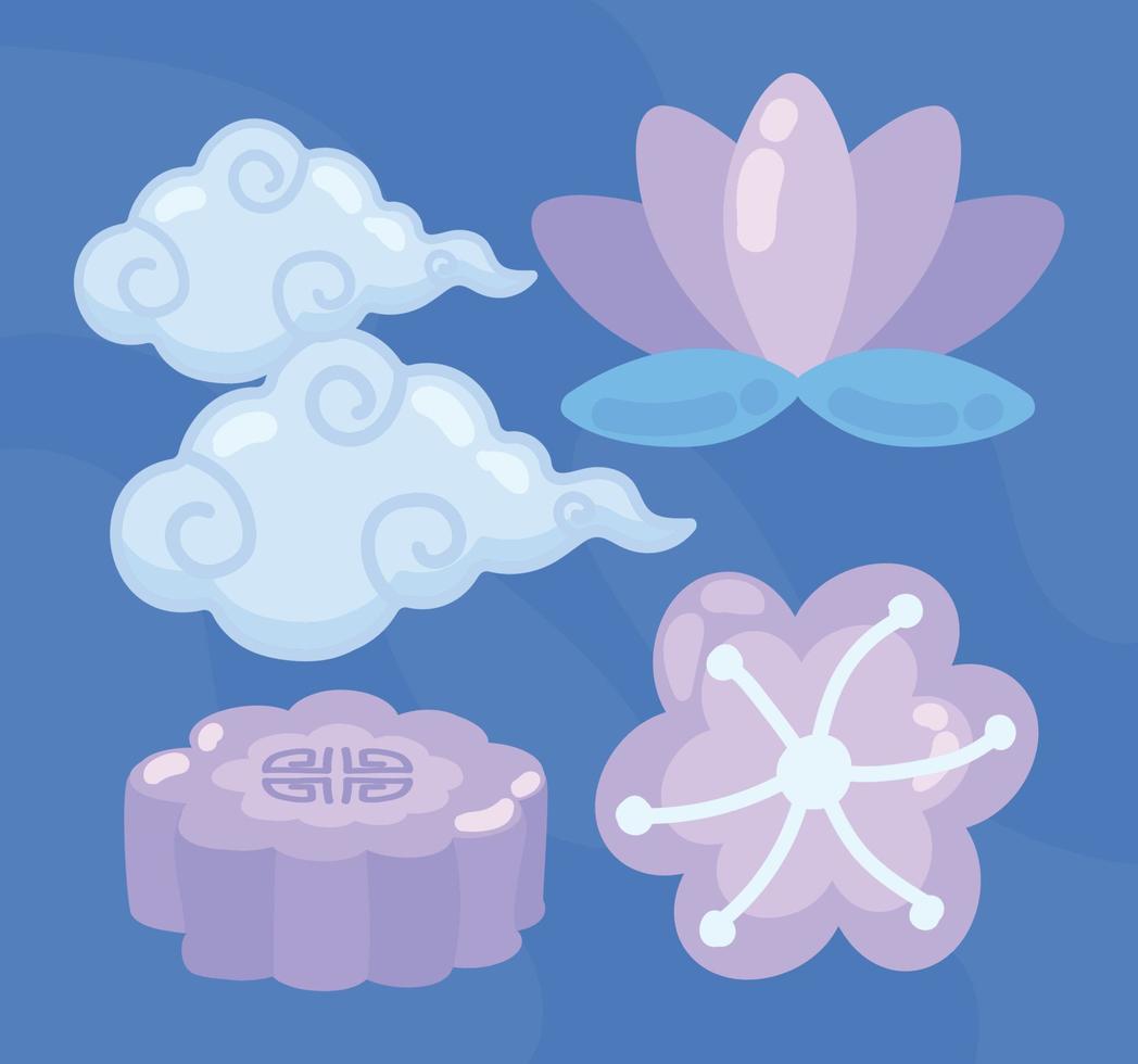 Mid Autumn Festival, icon set vector