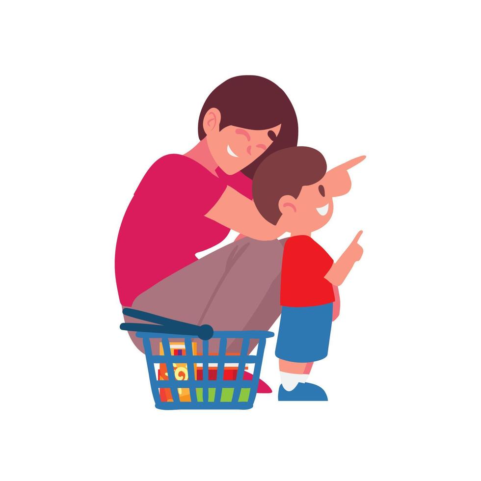 mujer y niño con útiles escolares vector