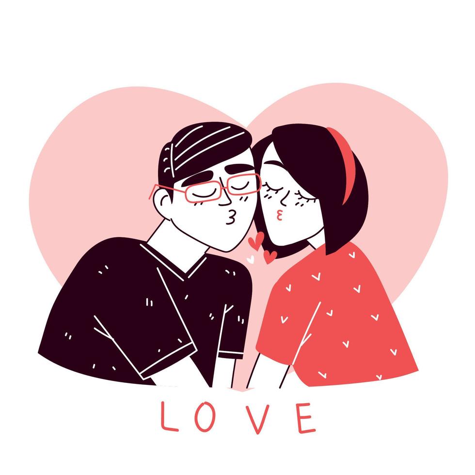 couple in heart, line art vector