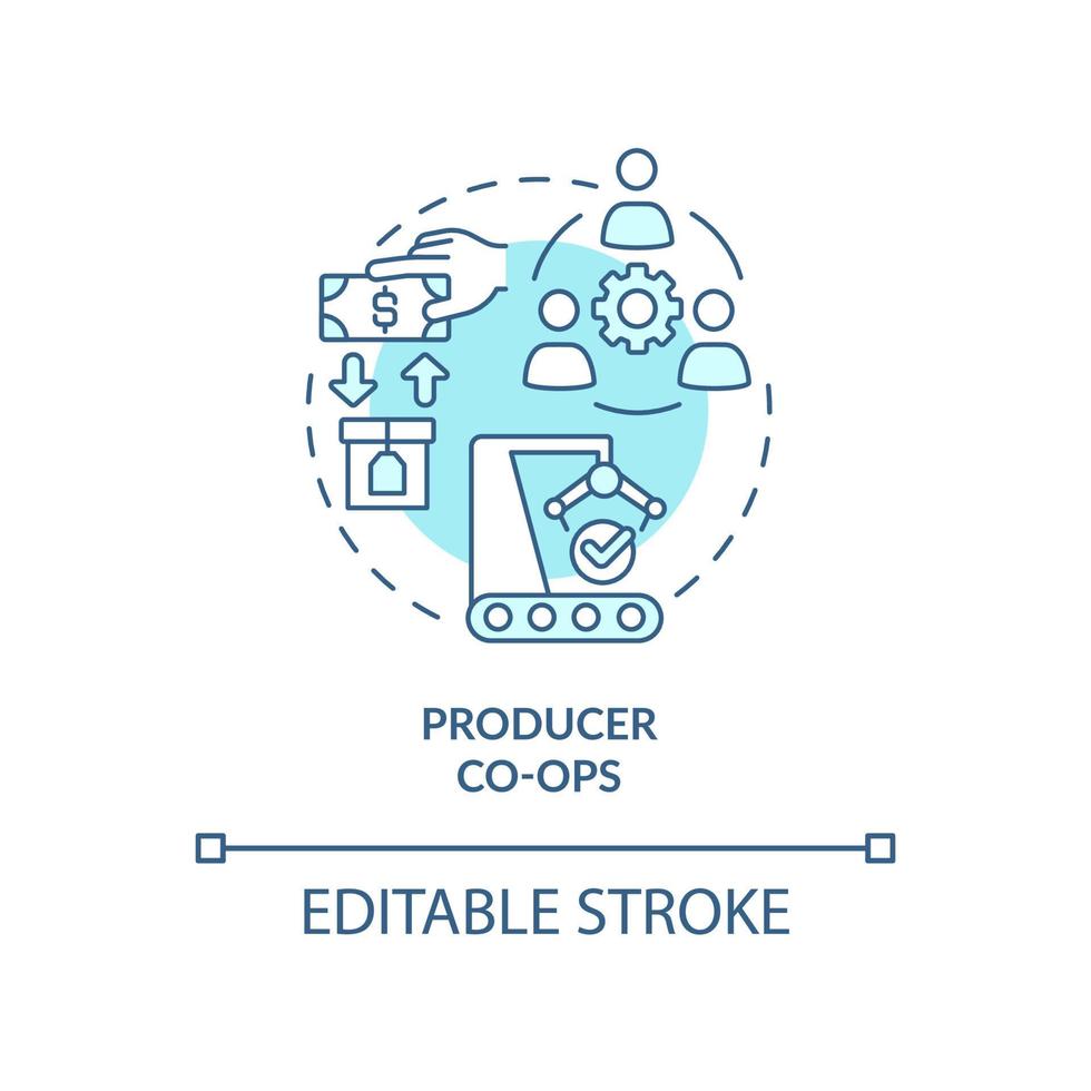 icono de concepto turquesa de cooperativas de productores. producción de bienes similares idea abstracta ilustración de línea delgada. mejor precio. dibujo de contorno aislado. trazo editable. vector