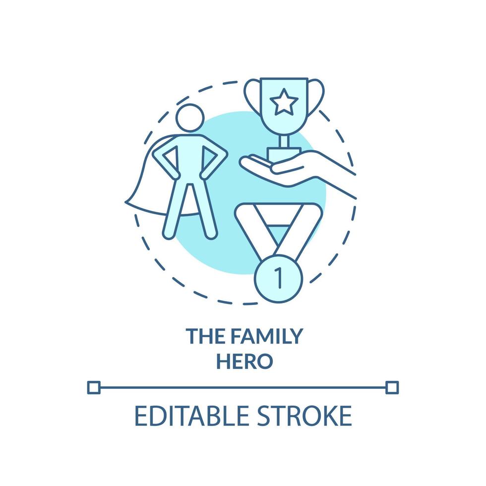 Family hero turquoise concept icon. Overachiever. Child role in dysfunctional familiy abstract idea thin line illustration. Isolated outline drawing. Editable stroke. vector