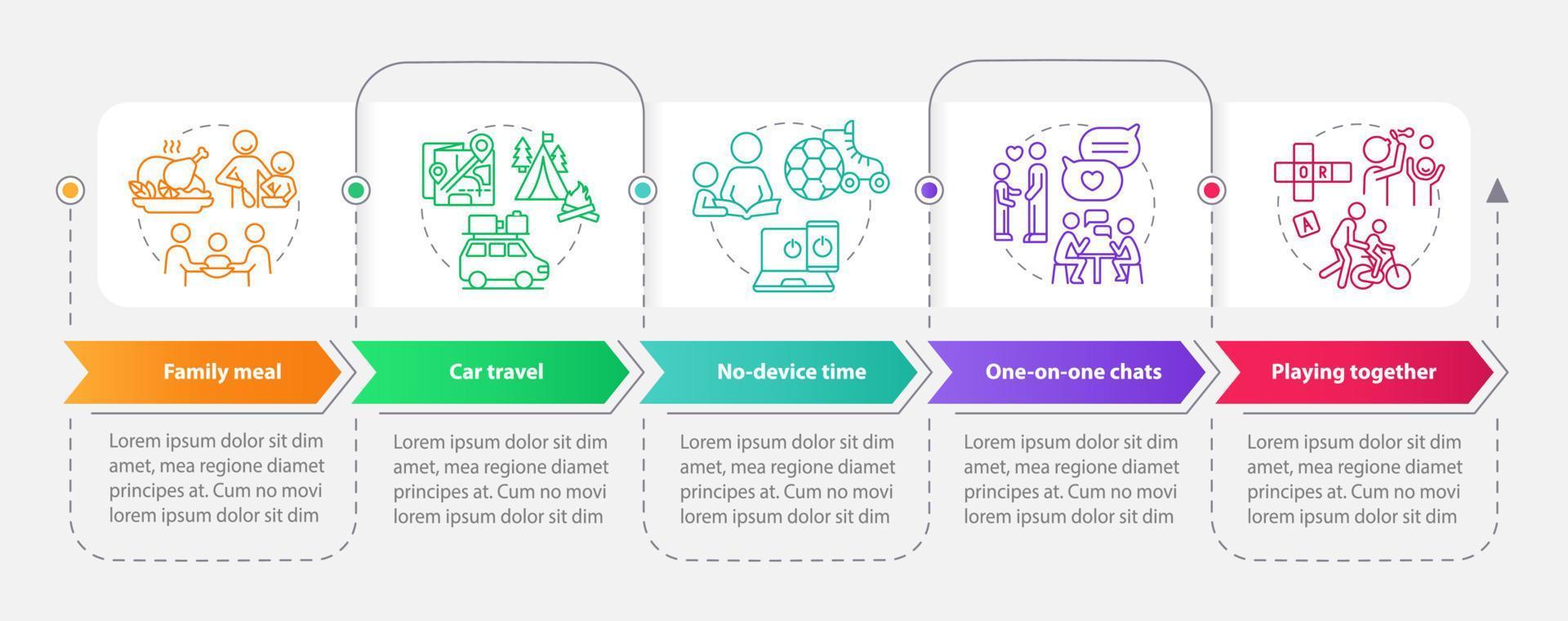 plantilla infográfica de rectángulo de tiempo de calidad juntos. visualización de datos con 5 pasos. gráfico de información de la línea de tiempo del proceso. diseño de flujo de trabajo con iconos de línea. vector