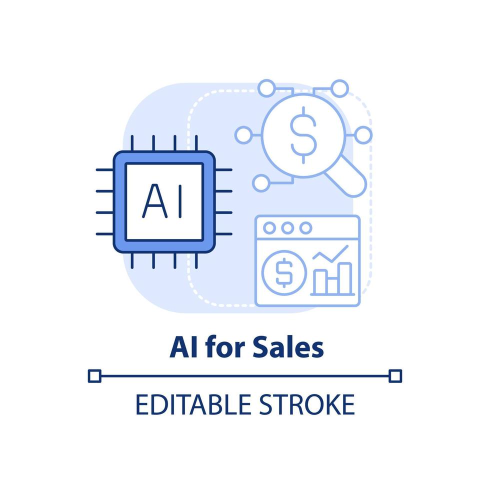 AI for sales light blue concept icon. Selling trend abstract idea thin line illustration. Machine learning. Boost revenue. Isolated outline drawing. Editable stroke. vector