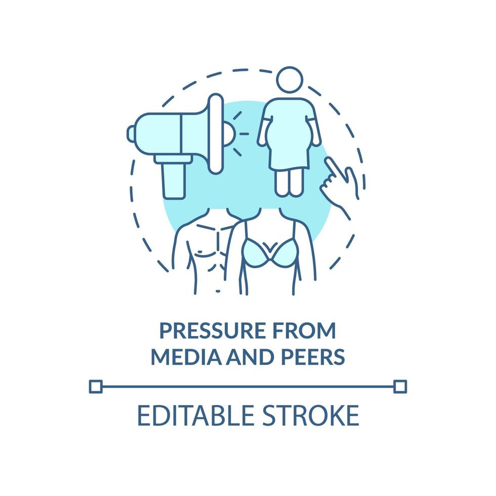 Pressure from media and peers turquoise concept icon. Negative teenage body image abstract idea thin line illustration. Isolated outline drawing. Editable stroke. vector