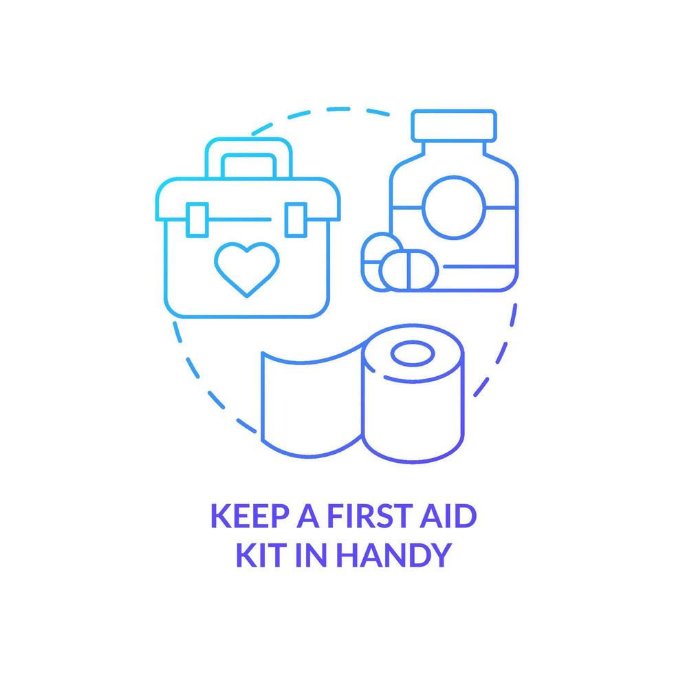 Keep first aid kit in handy blue gradient concept icon. Safe adventure. Trip with toddlers recommendation abstract idea thin line illustration. Isolated outline drawing. vector