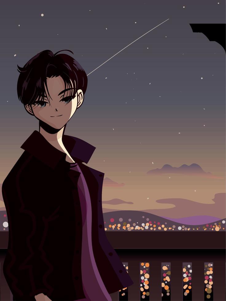 anime man in the night vector