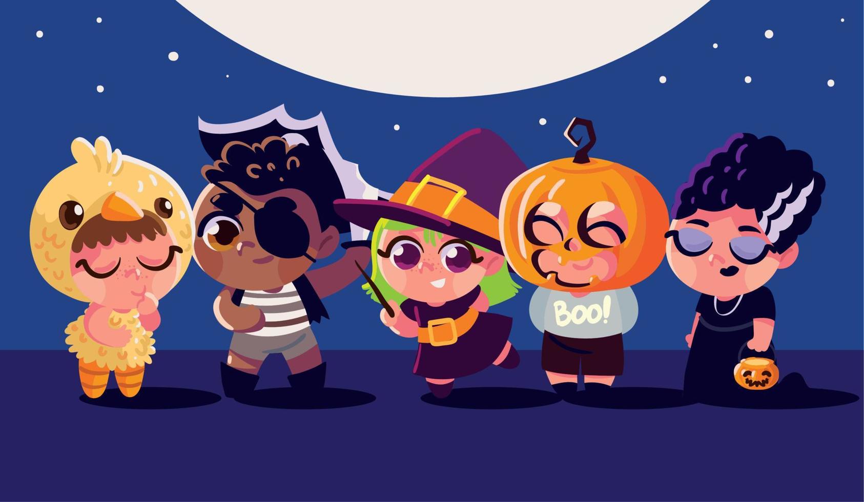 group of kids in costumes vector