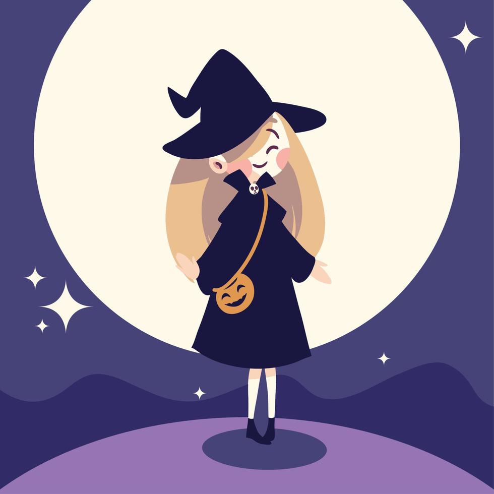 halloween witch in the night vector