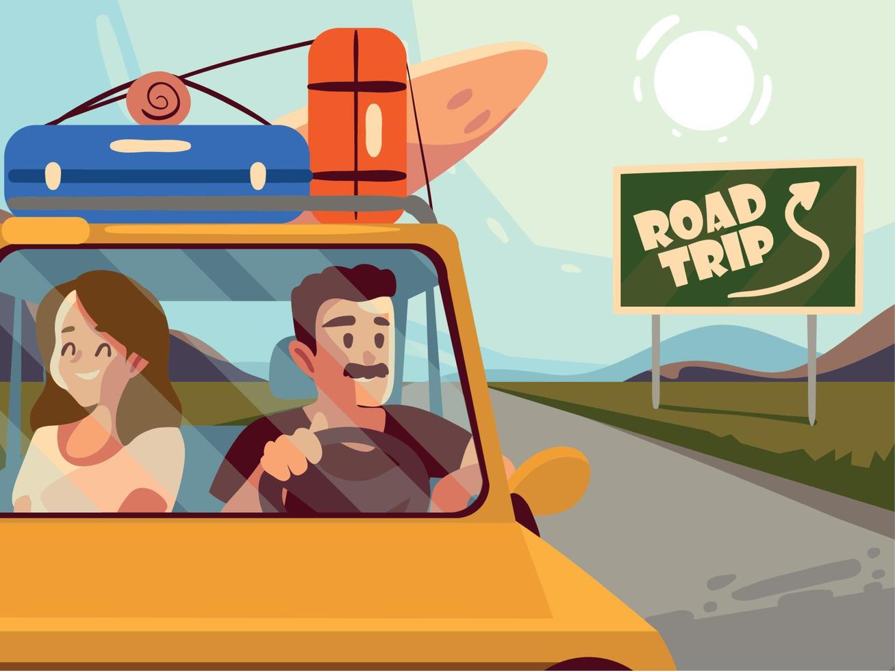 pareja de viajeros, viaje por carretera vector