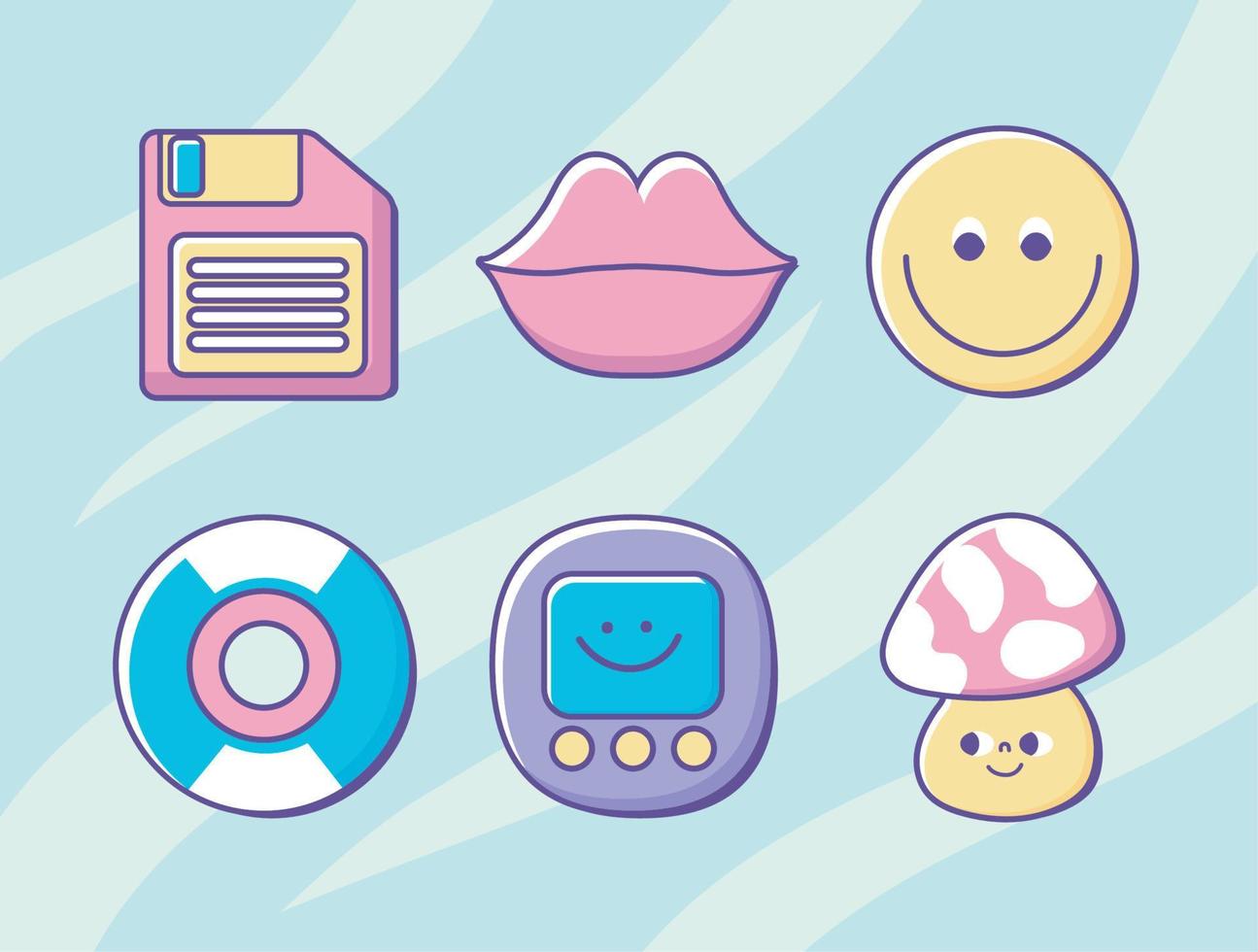 icon set, 90s modern style vector