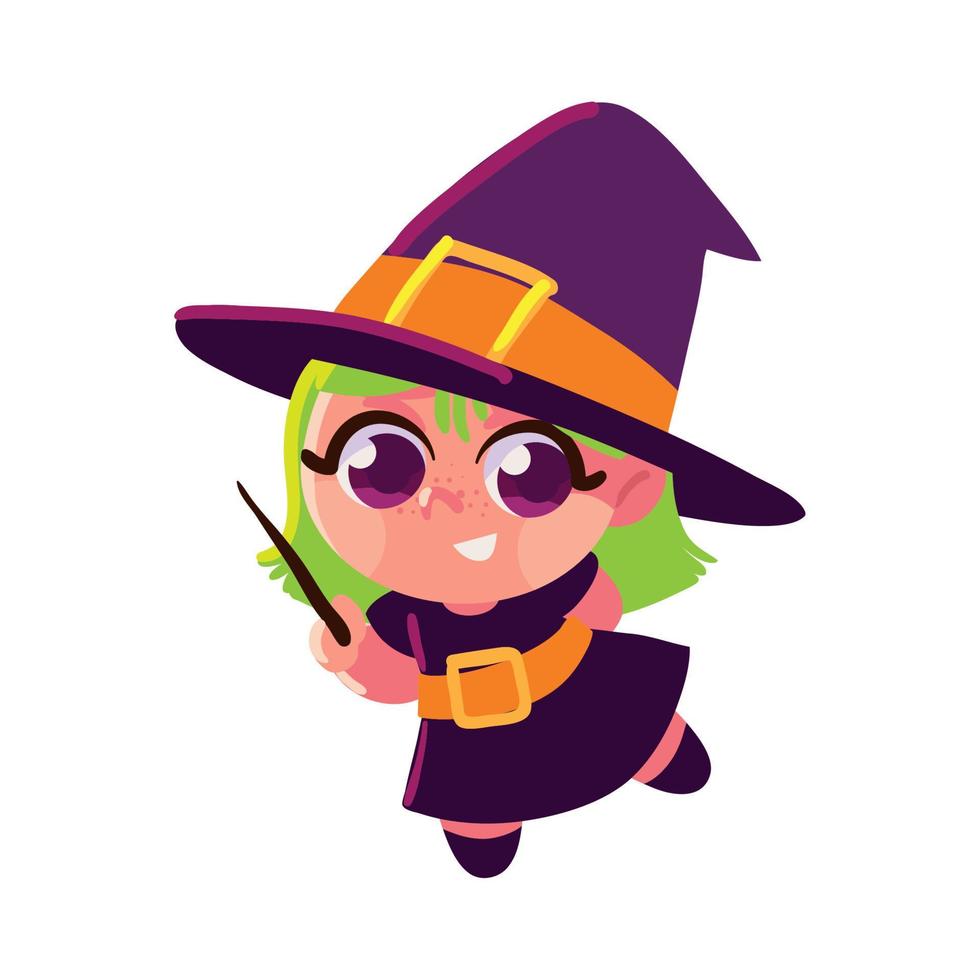 cute girl in witch costume for halloween vector