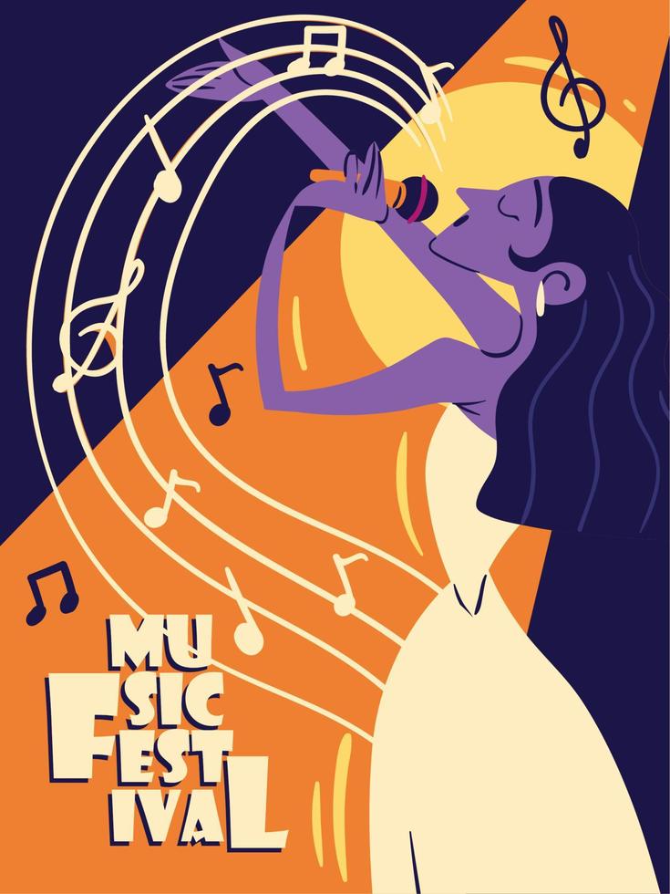 cartel del festival de música, mujer cantante vector