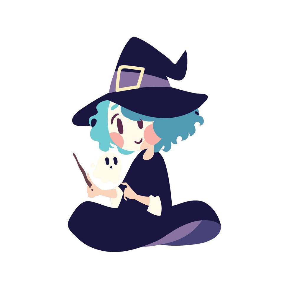 halloween witch with ghost vector