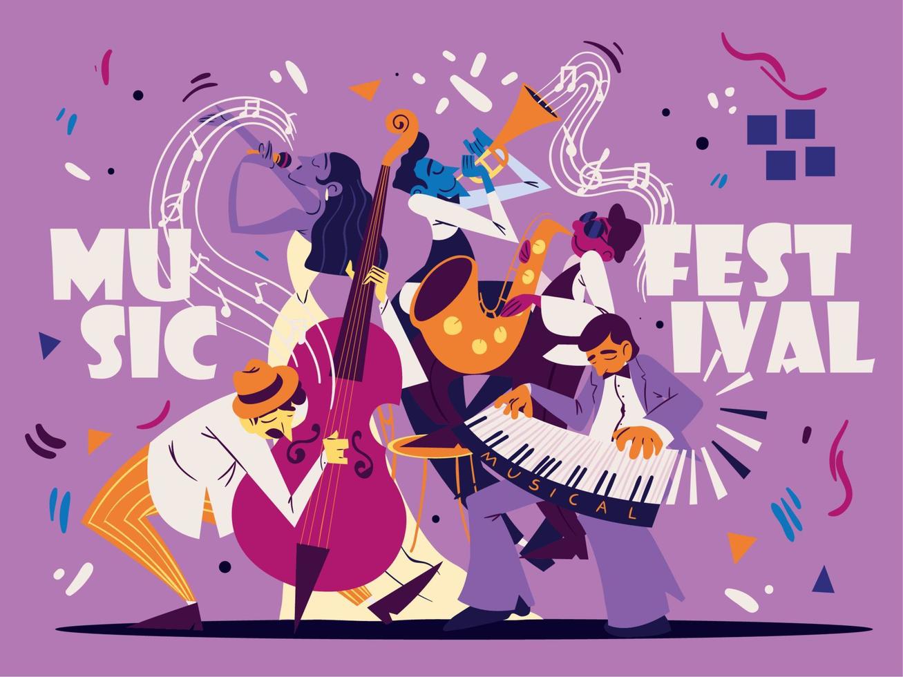 cartel del festival de musica y musicos vector