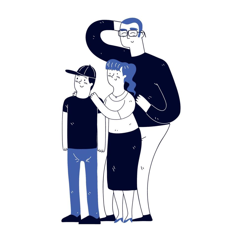 father mother and son, line art vector